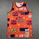 Maillot de Basket #33 Ewing Knicks Graffiti orange